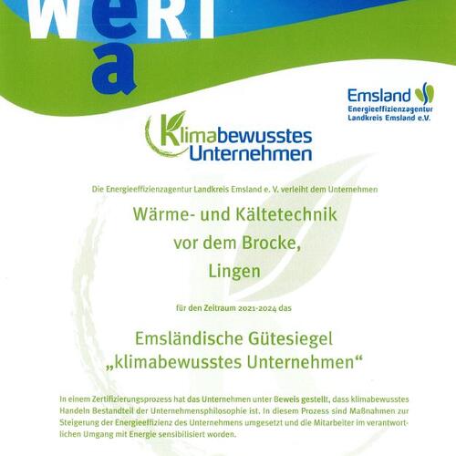 Zertifikat Klimabewusstes Unternehmen